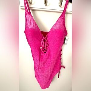 Shimmering Pink Lace-Up Swimsuit